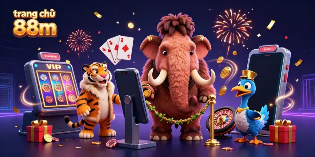Experience the thrill of gaming at trang chủ 88m with a vibrant casino scene featuring unique characters.