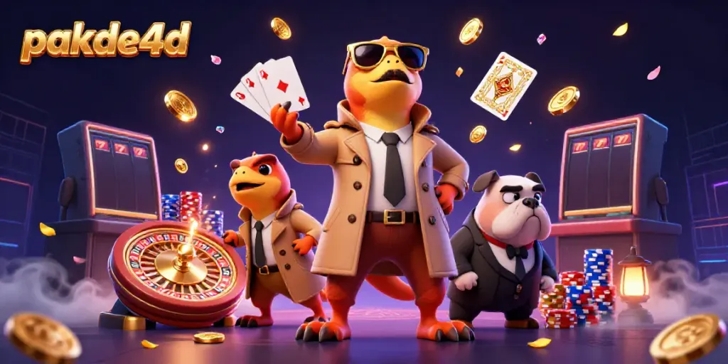 Rasakan keseruan pakde4d dengan ilustrasi raptors di kasino VIP, dikelilingi koin dan permata.
