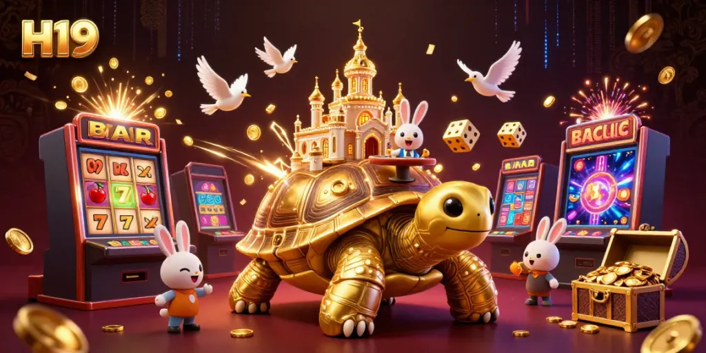 Experience H19 with a vibrant scene of a golden tortoise casino and dynamic game elements.