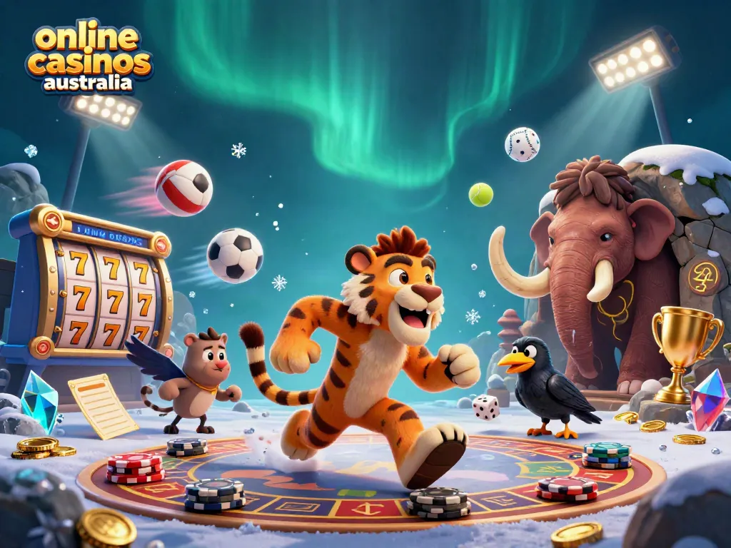 Engaging scene showcasing online casinos Australia with colorful characters and immersive casino elements.