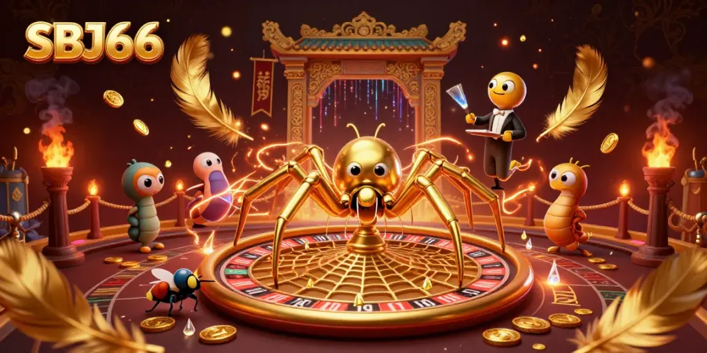 Gamblers enjoy betting at SBJ66 casino with the thrilling atmosphere of a roulette wheel web.