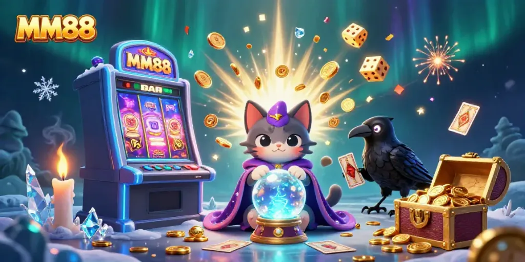 Engage with exciting MM88 gaming through an enchanting casino scene featuring mystical characters and vibrant elements.
