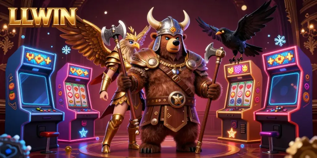 Experience thrilling online gaming at LLWIN with dynamic 3D casino art featuring vibrant characters and lively game elements.