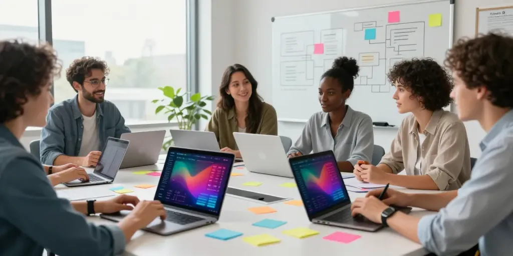 Check out this site during a dynamic content strategy session in a modern office.