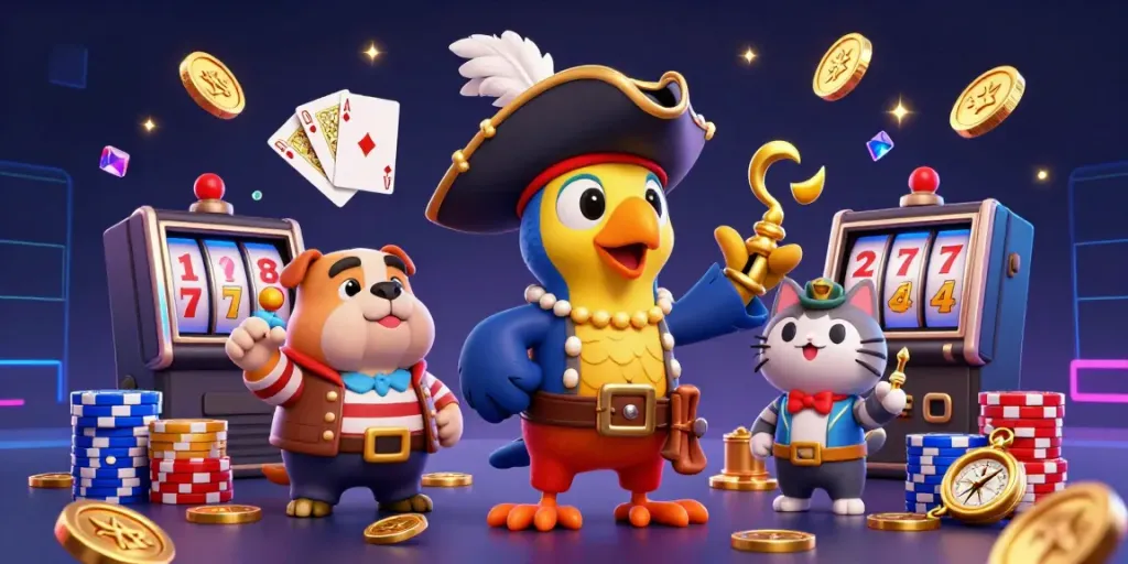 Experience the thrill of cika4d with a vibrant 3D casino scene filled with sparkling gems and coins.