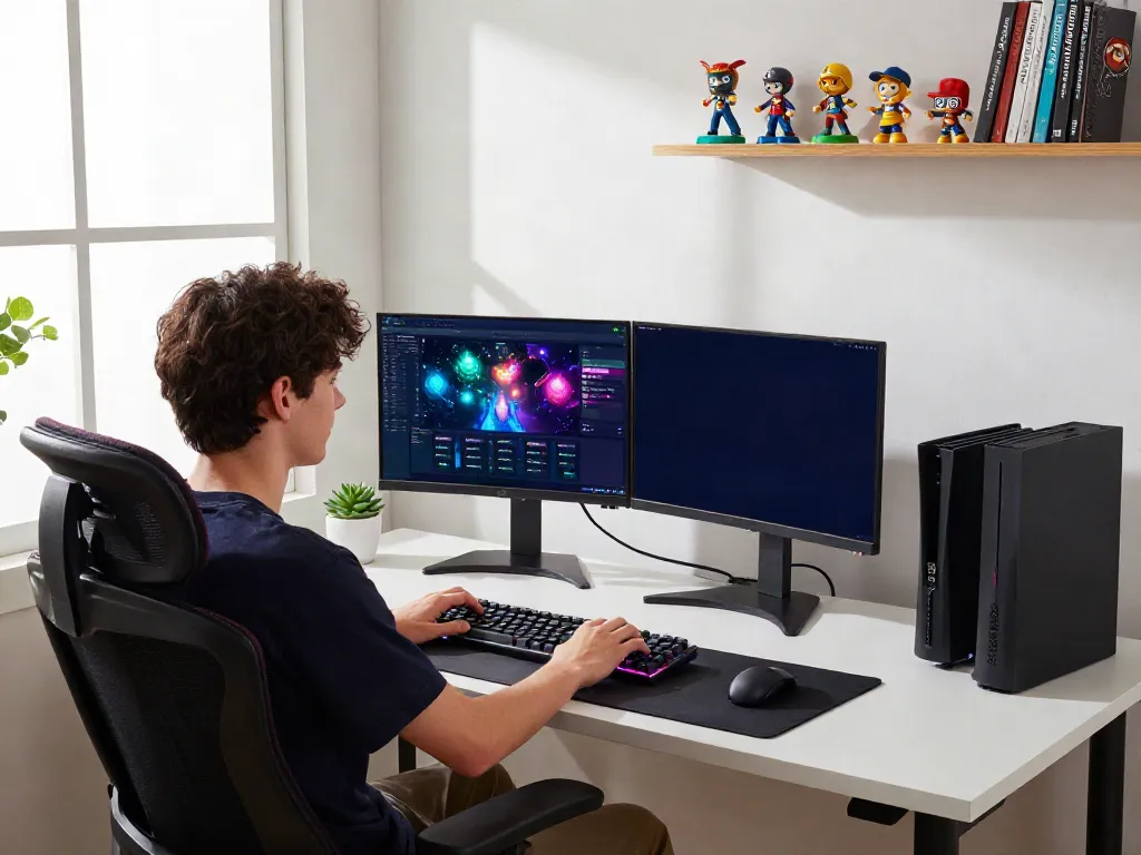 G15Tools workspace with dual monitors, gaming gadgets, and natural light