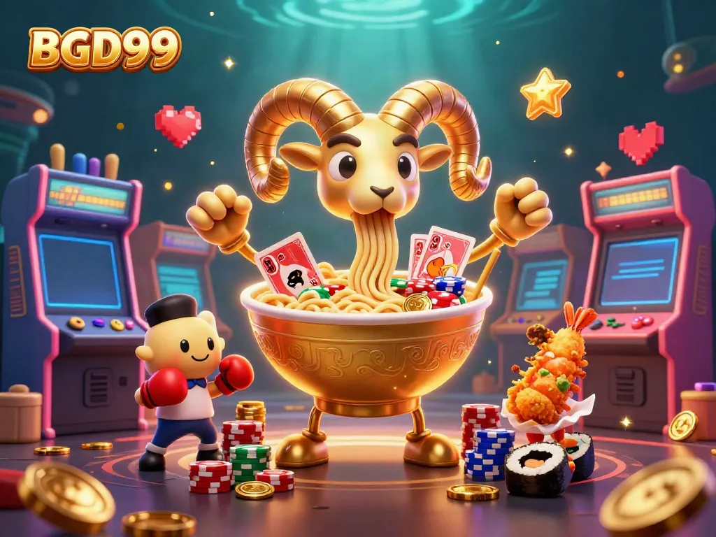 Experience the vibrant energy of BGD99 with a thrilling casino-themed 3D illustration of characters and games.