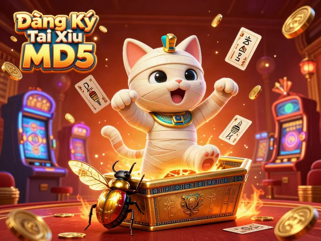 Join the excitement of Đăng Ký Tài Xỉu MD5 with vibrant casino elements and animated characters, perfect for gamblers.