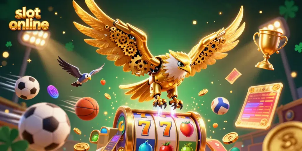 Play exciting slot online games showcased with dynamic 3D elements and vibrant imagery.