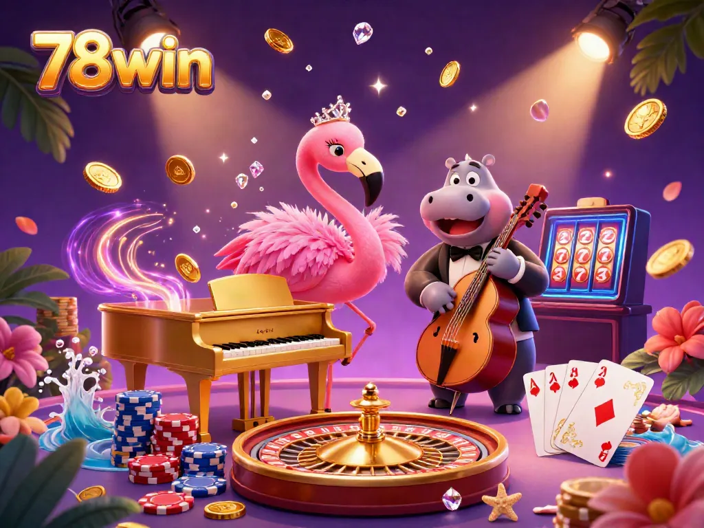 Engage with 78win's colorful casino scene featuring lively characters and exciting game elements.