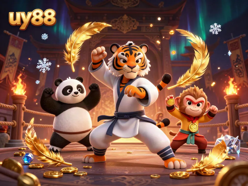 Experience the thrill of uy88 as a kung fu master and students engage in dynamic casino action.