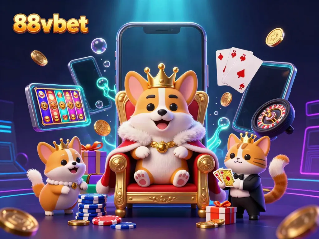 Experience the excitement at 88vbet with a vibrant casino scene featuring animated royalty and thrilling games.