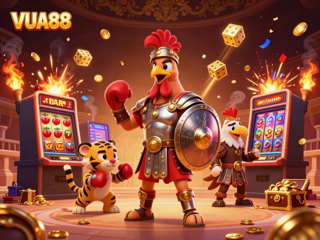 Experience the thrilling excitement of VUA88 with a dynamic 3D casino scene.