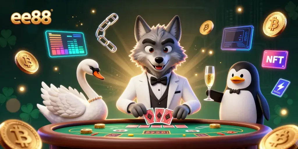 Experience the thrill of ee88 with cartoon characters at a vibrant baccarat scene.