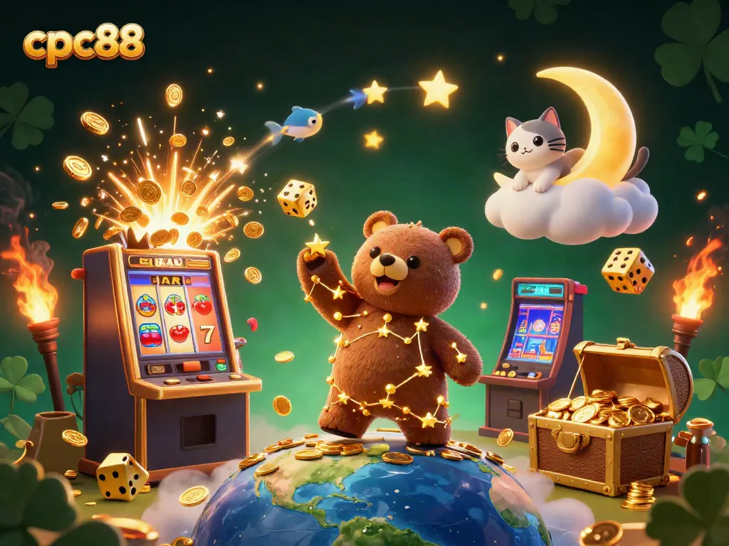 Experience exciting wins with cpc88's vibrant cartoon universe filled with gold coins and game symbols.