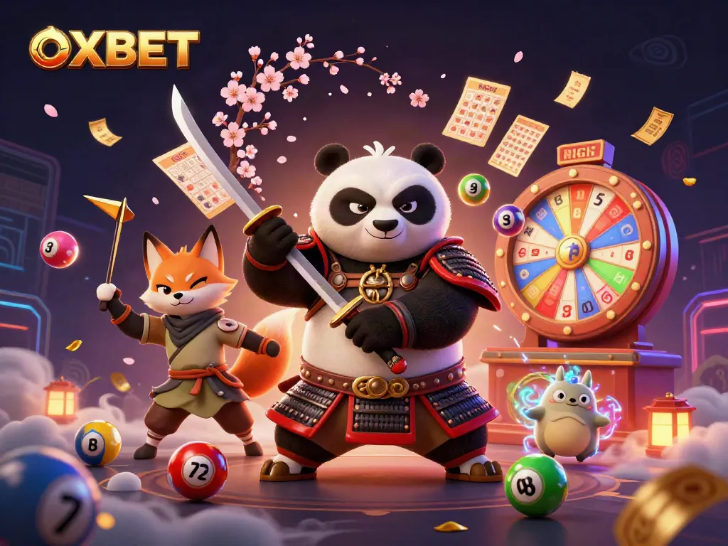 Experience the excitement of OXBET with a vibrant 3D illustration featuring casino characters and game elements.