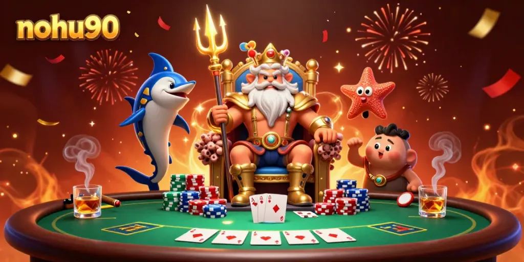 Experience thrilling gameplay with nohu90 in this vibrant 3D casino illustration.