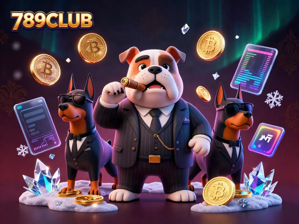Experience thrilling gaming at 789CLUB with a dynamic 3D mafia scene filled with digital currencies and vibrant casino motifs.