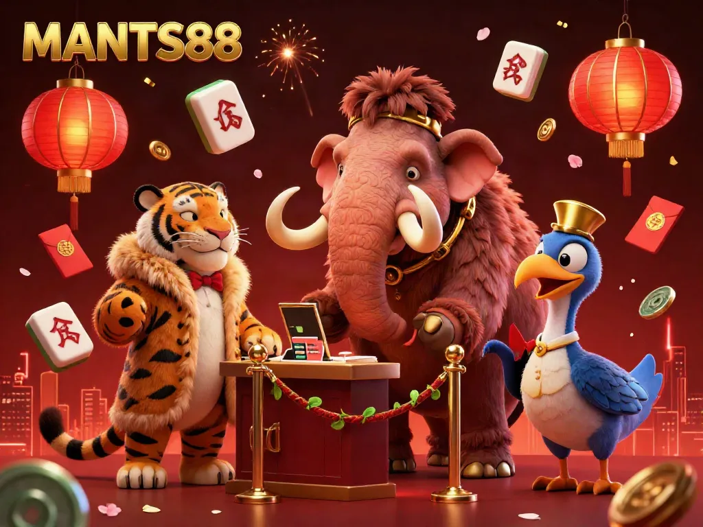 MANTIS88 brings excitement with vibrant 3D illustrations of casino characters and festive elements for an immersive online gaming experience.