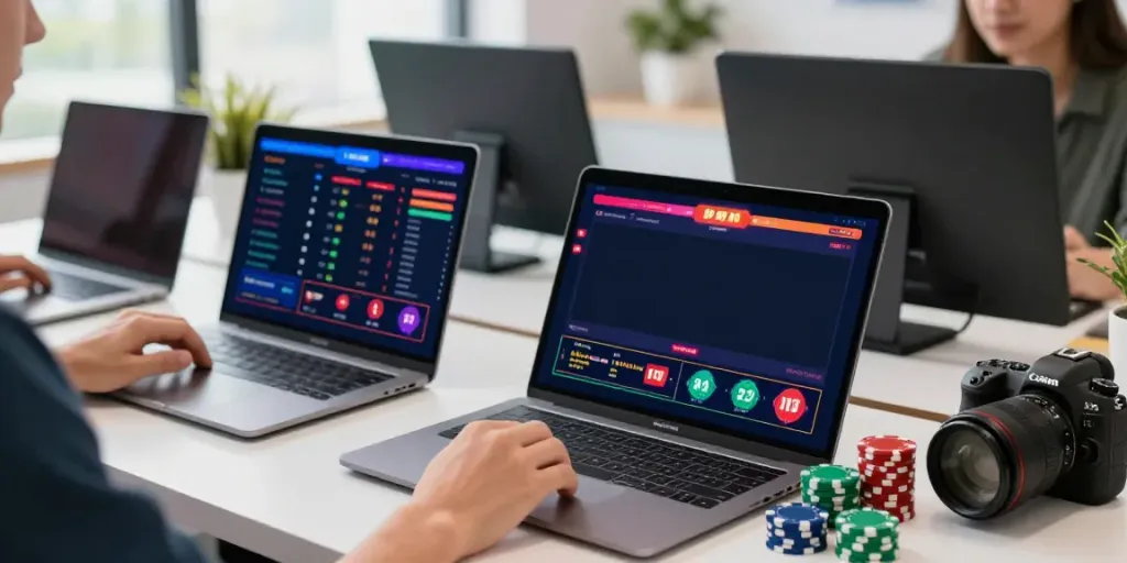 Engaged users placing bets on Totobet in a modern digital workspace.