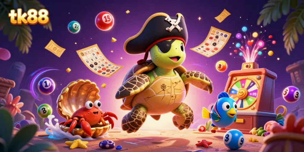 Engage with tk88 as a fun pirate-themed casino game featuring vibrant characters and lottery-style excitement.
