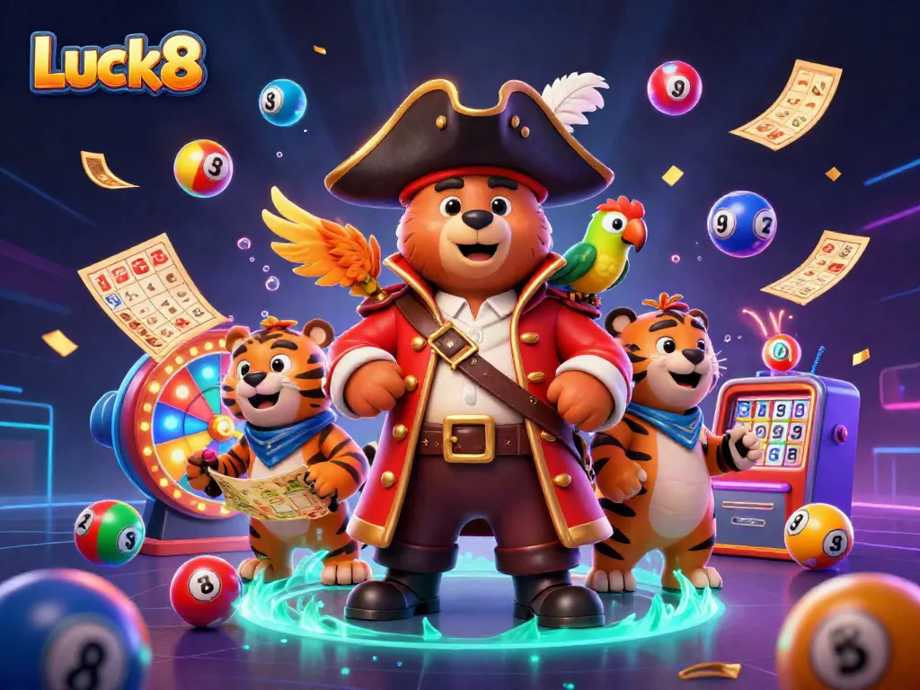 Join the excitement at Luck8 with vibrant scenes of gaming fun featuring colorful lottery elements.