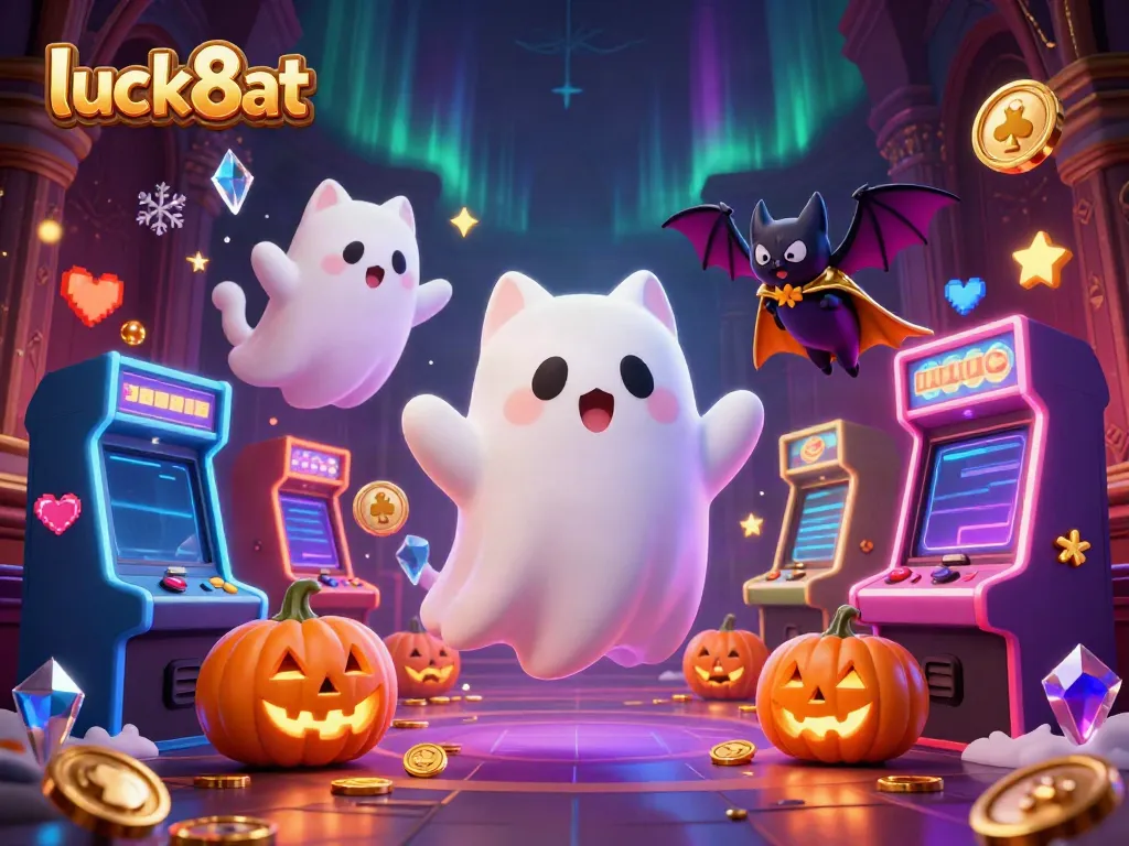 Experience thrilling gameplay with luck8at, featuring a ghost cat in a haunted casino.