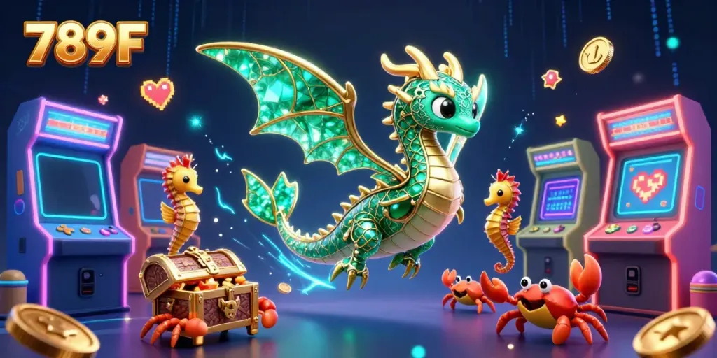 Experience thrilling games at 789F with a vibrant sea dragon and treasure chest in action.