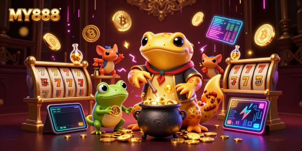 Experience winning chances at MY888 with vibrant casino elements and dynamic characters.