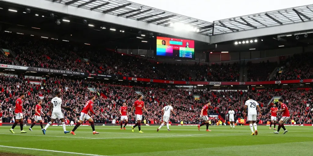 Exciting match moment of แมนยู vs ลิเวอร์พูล with passionate fans and players in action.