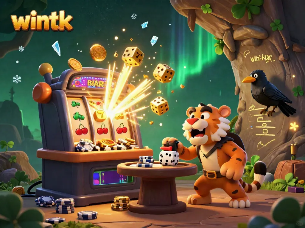 Experience thrilling casino action at wintk with cartoon characters enjoying a jackpot explosion amidst vibrant game elements.
